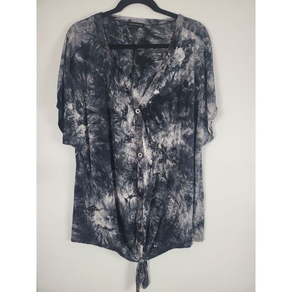Lane Bryant Tops - Lane Bryant Faux Button‎ Front Top 18/20 Womens Plus Size Cap Sleeve Grey Black
